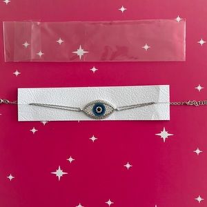New Sterling Silver, Crystals & Blue Stones Evil Eye bracelet 7 inches.